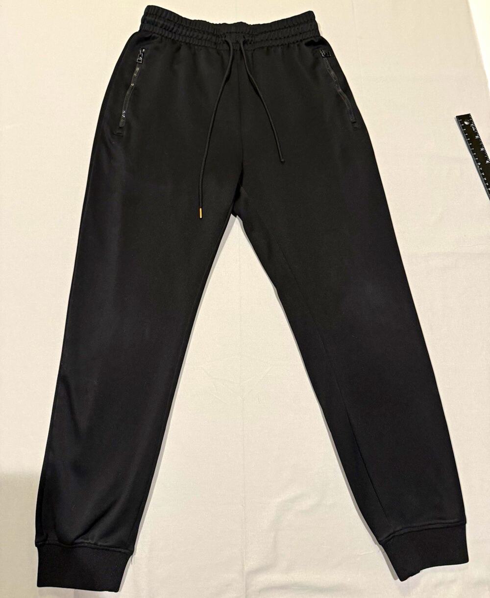 LCKR Mens Black Jogger Pants S 100% Polyester Drawstring Zip Pocket 29"